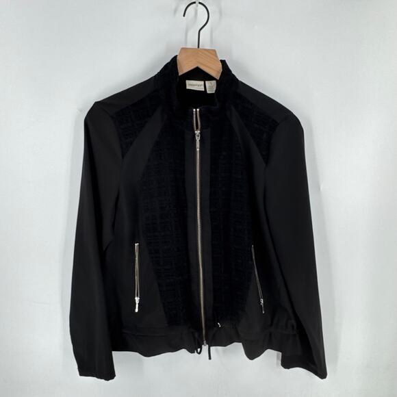 Zenergy by Chico’s Black Textured Zip Front Jacket with Pockets Size 1 (Medium) - Picture 7 of 7